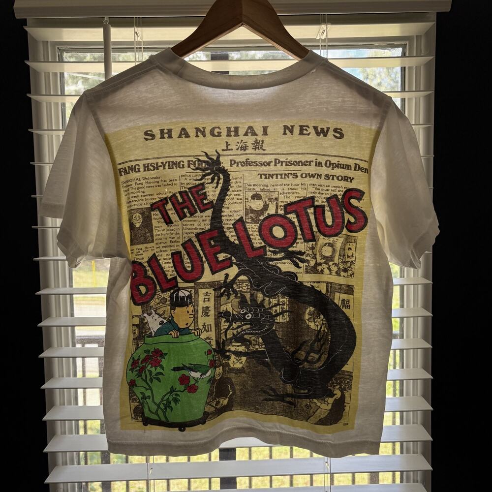 Vintage The Adventures Of Tin Tin Blue Lotus T-Shirt Size XS White Thin WORN
